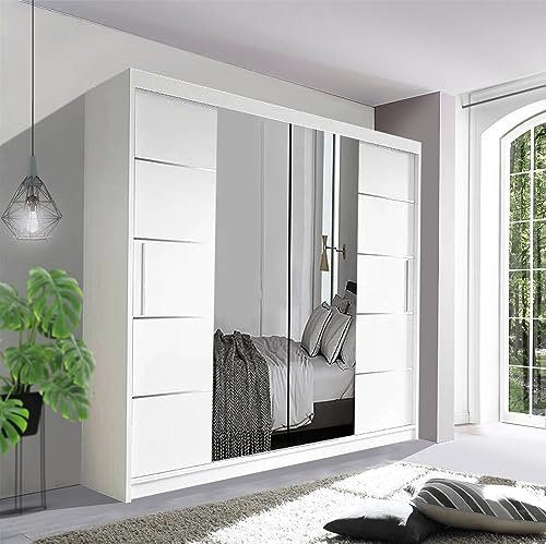 Track-D Modern Bedroom Sliding Wardrobe - Ample Storage Space and Sleek Design comes in White/Grey/Black/Oak and Width 150cm/180cm/203cm/250cm (White, 150cm)
