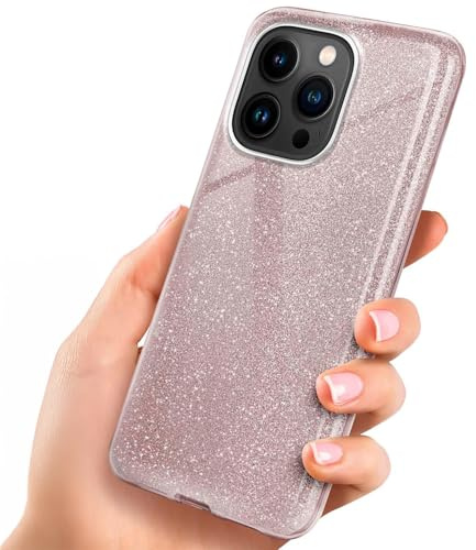 ONEFLOW Glitter Case für iPhone 15 Pro Max Glitzer Handyhülle mit Kameraschutz, Stylische Hülle Glitzernd, Dünne TPU Schutzhülle für Damen, Glitzerhülle Qi kompatibel, Rosa