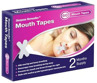 Sleepeze Remedies X Mouth Tape for Sleeping (60 Stk), Schnarchstopper, Anti Schnarch Schlafpflaster für Männer und Frauen, Mund Tape für eine bessere Atmung während dem Schlaf
