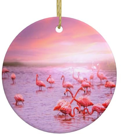 Boule de Noël ronde en céramique à suspendre avec flamants roses