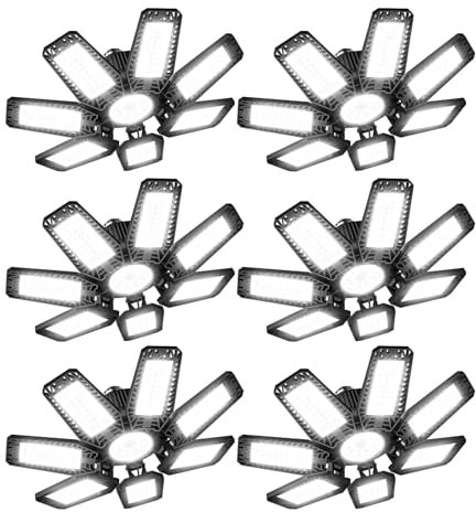 YIQIBRO Lampada da Plafoniera LED Garage Soffitto - 35W 3500LM 6500K Lampada da Garage a LED 6 Pezzi con 7+1 Pannelli Deformabili E27/E26 per Officine, Scantinati