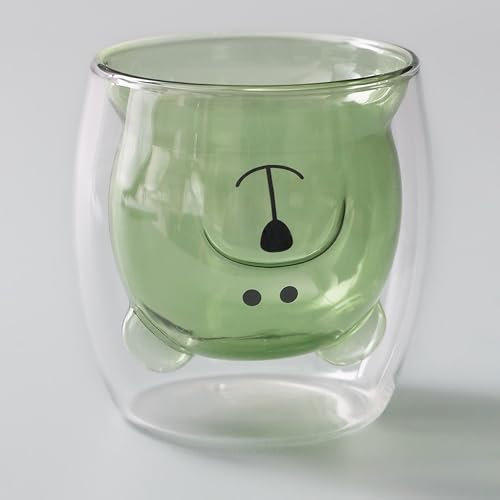 Funny Teddy Bear Double-Walled Glass (Green)