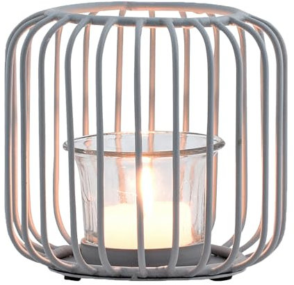 Marrakesch Skandinavische Deko Windlichter Metall Draht & Glas 11cm groß grau | Windlicht Teelichthalter Cibolo als Gartendeko & Wohnzimmer Tisch Deko | Exquisite Kerzenständer für Teelichter