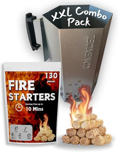 Robustes Holzkohle-Kaminanzünder und Feueranzünder-Set, Grillkamin Starter für Holzkohlegrill und Grills und Holzwolle-Feueranzünder, stabiles und einfach zu bedienendes Grillwerkzeug für