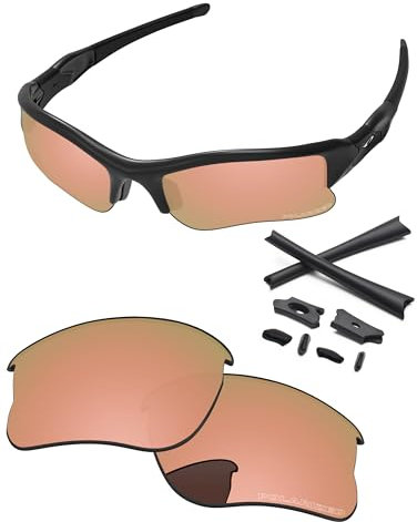 PapaViva Replacement Lenses & Rubber Kits for Oakley Flak Jacket XLJ OO9009 63mm Sunglass Rose Gold Polarized