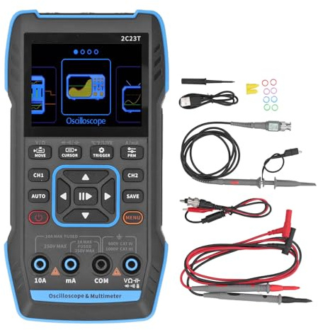 3-in-1 Oszilloskop mit Multimeter und Signalgenerator, 2,8 Zoll HD LCD Display, 10-fach Tastkopf, Hochspannungsschutzmodul, Wiederaufladbar, 6 Stunden Akkulaufzeit