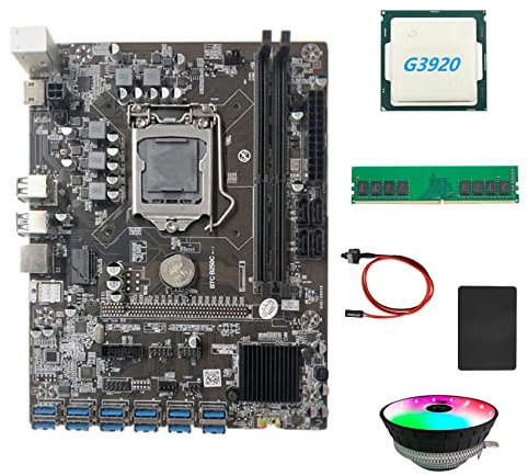 NONDK B250C BTC Miner + CPU G3920 or G3930 CPU + RGB Fan + DDR4 4GB 2666MHz RAM + 128GB SSD + 12x PCIE 1 USB3.0 Slot for GPU Card