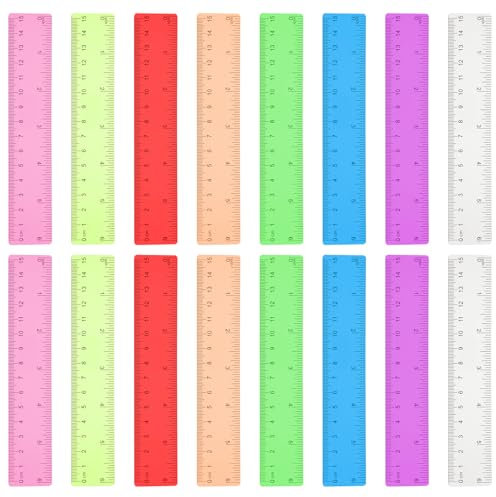 16 Stück Kunststoff Lineal, Ruler, Lineal 15 cm/6 Zoll Grundschule,Lineal Klein, Lineale, Bunt Transparent Lineal Set für Schule, Büro, Zuhause