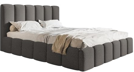 Emporius Doppelbett 140x200 cm Palermo - Hersteller, Design Bett - Polsterbett mit Lattenrost, Kopfteil, Bettkasten - Bouclé Stoff (Dunkelgrau - Anthology 18)