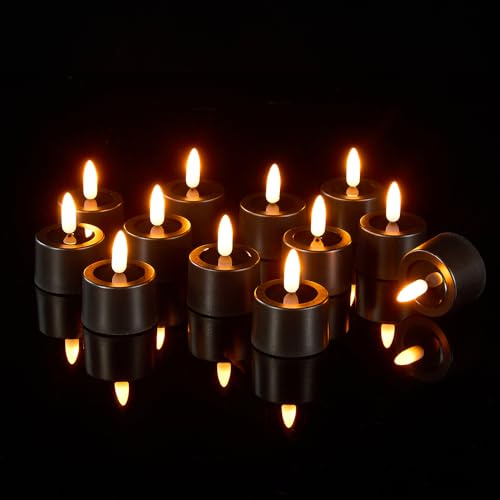 Simplelight Black Halloween Tea Lights Candles Battery Operated, Timer | Pack of 12 Realistic LED Flameless Fall Candles for Pumpkin, Christmas, Battery Included, Black color