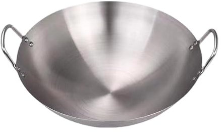 SiaBiced Wok de Acero Inoxidable, sartén para Wok, Wok Acero Inoxidable, sartén Ligera de Fondo Redondo para saltear, sartén para freír Alimentos, cocinar, Chef, 38CM