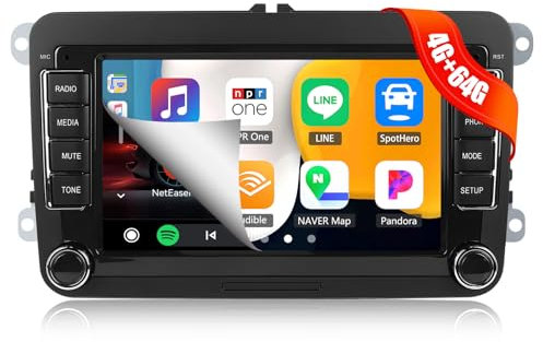 4G+64G CAMECHO Android 13 Autoradio für VW Golf 5 Polo Skoda mit Navi Carplay Android Auto,7 Zoll Doppel Din Auto Radio Touch Display mit Bluetooth Mirror Link FM/RDS WiFi SWC und USB