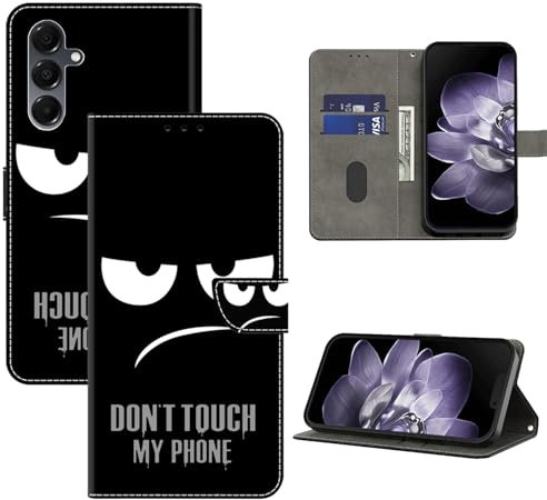 BOLELAW Hülle für Samsung Galaxy A16 mit [Magnetverschluss] [Standfunktion] [Kartenfächern] Flip Case Leder Galaxy A16 Schutzhülle Stylische Klapphülle, Don't Touch My Phone