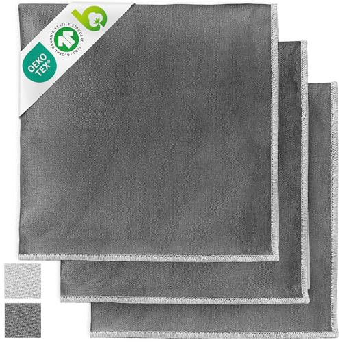 Miqio® Design Baumwoll Geschirrtücher mit stilvoller Ziernaht - Handtücher, Trockentücher - 100% Bio-Baumwolle (70x45 cm) - Abtrockentücher 3er Set - GOTS, BCI und Ökotex Zertifiziert - dunkelgrau