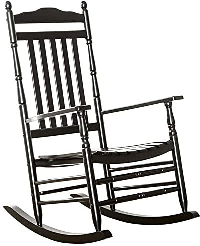 Schaukelstuhl aus Holz für Veranda, breiter Sitz, Erwachsenen-Wippe für Garten/Terrasse/Balkon/Hinterhof, solide Hartholzkonstruktion, unterstützt bis zu 175 kg, Schwarz