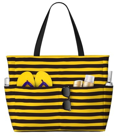 Kuilepa Tragetasche für Damen und Damen, mit Bienen-Streifen-Druck, groß, für Wochenendreisen, wasserdicht