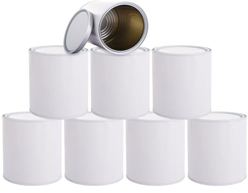 GBACHOOSE Lot de 8 boîtes de peinture en métal avec couvercle, vides de 1 litre non doublées, pour loisirs créatifs, projets de bricolage, peinture, garage (blanc)