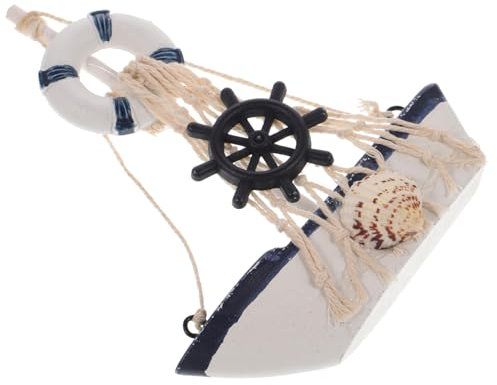 TOPBATHY Segelboot- Aus Holz Im Mediterranen Stil Baumwollseilnetz Segelboot-Ornament Rettungsring-Design Küstendekor Für Wohnzimmer Tisch Tv-Schrank