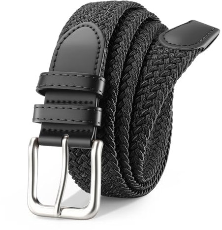 VONMELLI Cintura Elastica Intrecciata Uomo e Donna Cintura Uomo in Tessuto Regolabile Unisex Cinturino Elasticizzato con Fibbia in Lega di Zinco Cinture Casual Vintage per Jeans e Golf 3.5cm Nero M