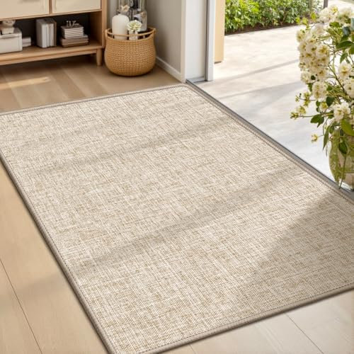 LEKEEPGO Tapis de Porte Paillasson d'Entree 60 x 90 cm, Tapis Entree Interieur Antidérapant, Tapis Interieur Entree Absorbant Lavable, Tapis d'Entrée pour Chien, Entrée, Porte et Couloir, Beige