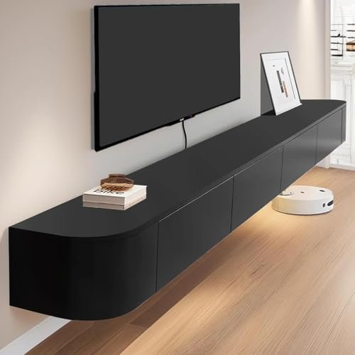 Easnuroz Meuble TV Flottant Meuble TV Flottant 120-300CM Etagères TV Murales avec Portes dans Le Meuble Mural Multimédia Console TV pour Le Salon Et Le Bureau(Noir,260cm/102.3in)