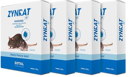 Zotal | Pack 4 | Zynrat® BF Pasta Fresca | Caja de 600 Gramos (4 Bolsas de 150 gr) | Veneno para Ratas | Veneno para Ratones | Matarratas Potente y eficaz | Uso domestico