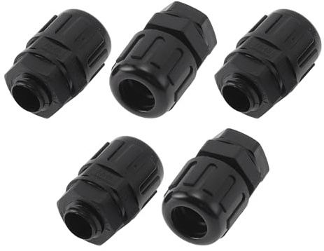 A ABSOPRO M12x1.5 Cable Glands 10mm / 0.39 Bellows PA6 Nylon Black 5 Pcs | Waterproof, Straight Connector