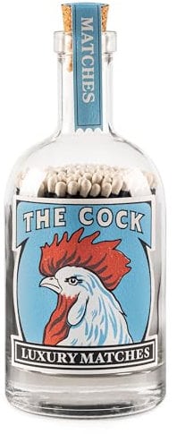 The Cock Luxury Giant Matches in Apothecary Glass Bottle, Funny Gift for Him, Long Matches in Bottle with Cork,10cm Coloured Tip XL Matches, Long Bottled Matchsticks, Housewarming Gift
