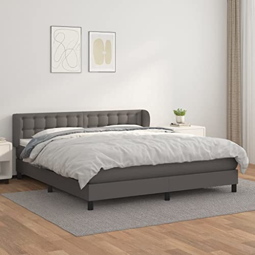 Tonture Boxspringbett Grau 160x200 cm, Kunstleder, mit Matratze, Kopfteil, Taschenfederkern, mittelfeste Unterstützung, Schlafzimmer Möbel