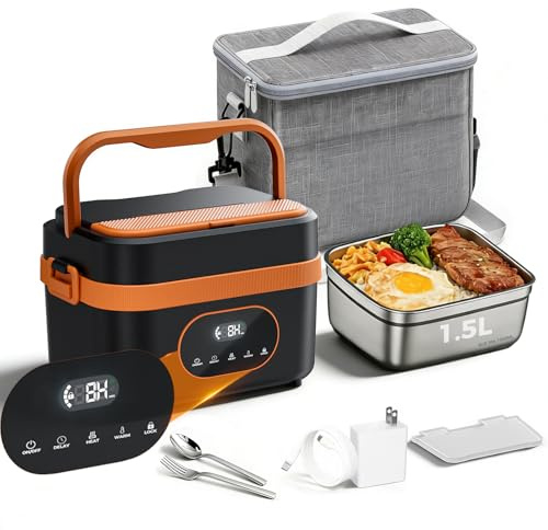 VMYTH 1.5L Wireless Heating Lunch Box Rechargeable Rapid-Heat Food Warmer Portable Wireless Electric Lunch Container 5-Sided Surround Heating Smart Meal Heating Box for Multiple Scenarios