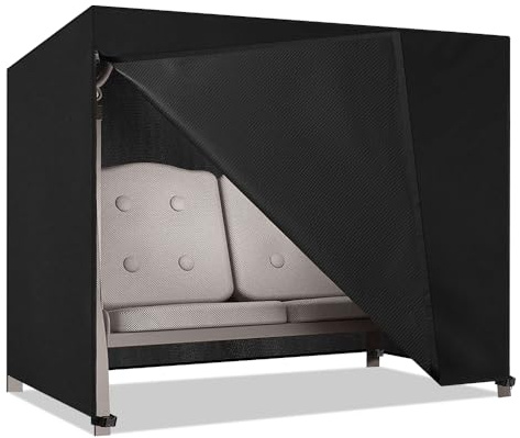 Garden Swing Covers 2 Seater, 420D Heavy Duty Swinging Chair Cover, Black | UV-Protection Waterproof Windproof Patio Hammock Cover with Zips and 4 Buckles for Garden Outdoor Furniture, 175x125x160 CM