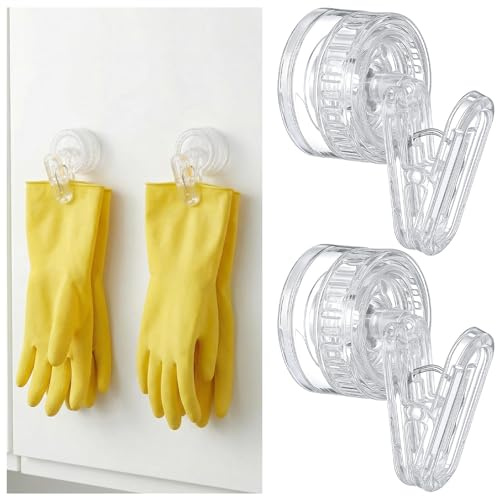 Radiella 2 Pcs Glove Clips, Clear Suction Cup Glove Holder, Removable Wall Mounted Mitten Clips, Washable Space Saving Kitchen Organizer For Dish Towels, Ski Gloves