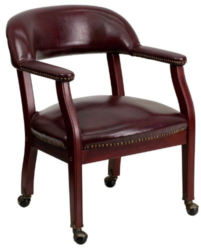 Flash Furniture Sarah Oxblood Konferenzstuhl, Vinyl, luxuriös, mit Akzent-Nagelbesatz und Rollen