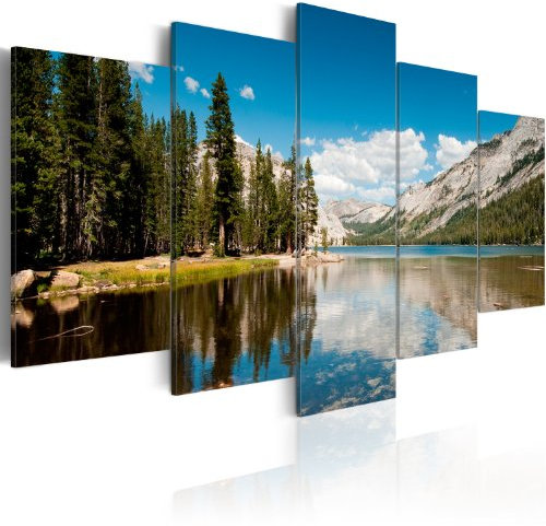 B&D XXL - Wandbilder XXL Landschaft Gebirge 100x50 cm 5 tlg Wand Deko Leinwand Bilder Groß Wanddeko Wohnzimmer Schlafzimmer Kunstdrucke - Natur Berge Bergsee Wald 030212-29