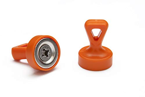 Ösenmagnet mit Neodymkern, Haftkraft ca. 3,5 kg, orange, 5 Stück – Magnet mit besonders starker Haftkraft, Whiteboard Magnet, Kühlschrankmagnet