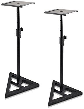 Pyle Universal Speaker Stands Floor Pair, Surround Sound Small Floor Standing Speakers Pair, Bookshelf Speaker Stand, Very Stable Base, Height Adjustable 66-132cm, Up to 41Kg, Easy to Assemble