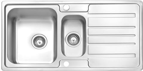 JASSFERRY Brilliant Stainless Steel Kitchen Sink 1.5 One Half Square Bowl Rome Style Reversible Drainer with Strainer Waste 970 x 500 mm