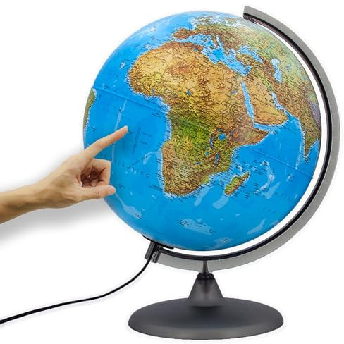 ORBIT GLOBES & MAPS - Globo terráqueo iluminado - globo terráqueo de 30 cm con base estable, imagen del mapa físico/político 2023 con luz LED, imagen del mapa espana actual