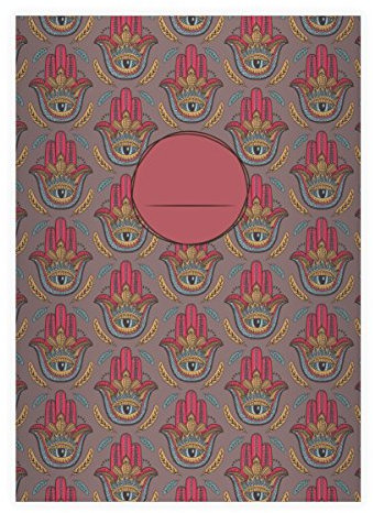 2 Indisch gemusterte DIN A5 Schulhefte, Schreibhefte mit Hand und sehendem Auge für Yoga Wellness Fans in braun Lineatur 2 (liniertes Heft)