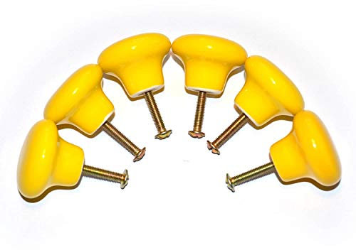 YEQOO 6 Pack Round Ceramic Door Knobs for Bedroom Cupboard Drawer Knobs Knob Shape (Yellow)