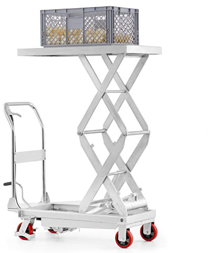 Pallit Chariot à table élévatrice INOXX-L hydraulique | Capacité de charge de 350 kg | Hauteur de levage 1295 mm | Acier inoxydable