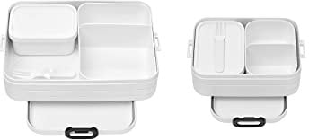Mepal Brotdose Duo Pack - Midi + Large - Brotdose mit Bento Box - Lunchbox für kleine Snacks & Reste - Brotdose Erwachsene - Essenbox mit Fächern - Weiß