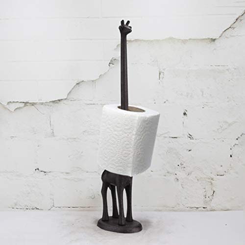 HomeZone Novelty Giraffe Toilet Roll Holder - Free Standing Black Painted Animal Shape Tissue Holder - Decorative Kitchen or Bathroom Accessories Indoor, Home Decor, Toilet Storage Loo Roll Holder