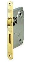 Serratura tipo AGB Serie CENTRO D. 90 con Scrocco con Cassa Ridotta Patent - Bordo Tondo - Ottone e Cromo Satinata (Ottonata)
