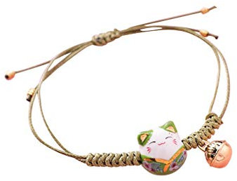 Braccialetto Intrecciato Portafortuna Braccialetto Regolabile con Campana a Forma di Gatto Pendente a Mano per Amici Donna Uomo San Regalo Festa Della Mamma