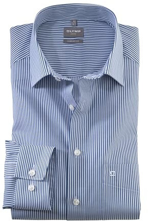 OLYMP Herrem Oberhemd Langarm Level Five - Jersey Hemd, Atmungsaktives Gewebe, NY Kent Kragen - Hemden Herren Modern Fit - Marine 18-39