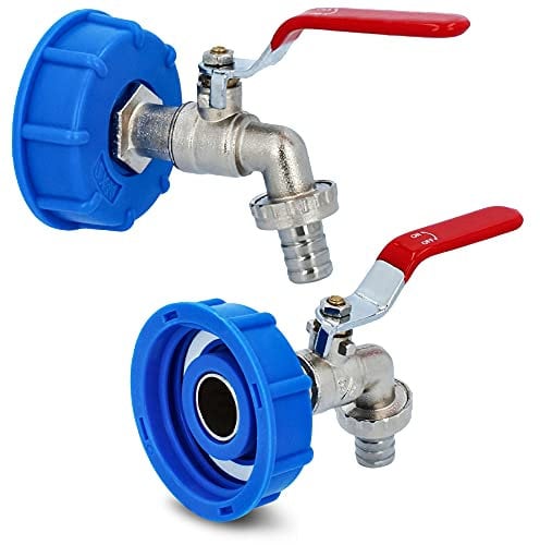 IBC Container Tank Verbinder Adapter Deckel Ø 2 Zoll x 3/4 Zoll Kugelhahn Messing Auslaufhahn | Zapfhahn Wasserhahn Aussen Auslaufventil für Regentonne Regenwassertank Wasserfass Anschluss Zubehör