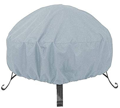 MeteorFlying Runde Feuerschalen-Abdeckung, Garten, Terrasse, Schutzhülle, atmungsaktiv, wasserdicht, staubdicht, robuste Möbelabdeckungen für Herd (122 x 46 cm, grau)