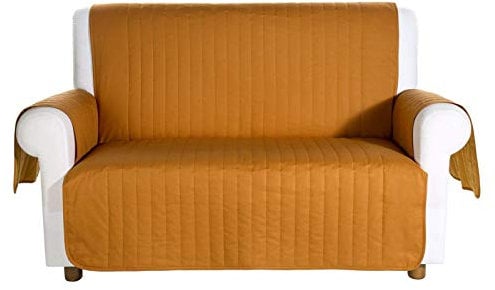 Caleffi Cognac Sofaüberwurf für 3-Sitzer, zweifarbig, aus Baumwolle, 78235