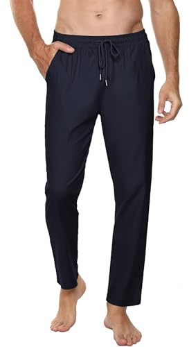 Sykooria Pantalon Lin Homme Léger Décontracté avec Poches | Léger, Respirant, Été, Taille Élastique, Poches Pratiques, Sport, Jogging, Toutes Les Saisons
